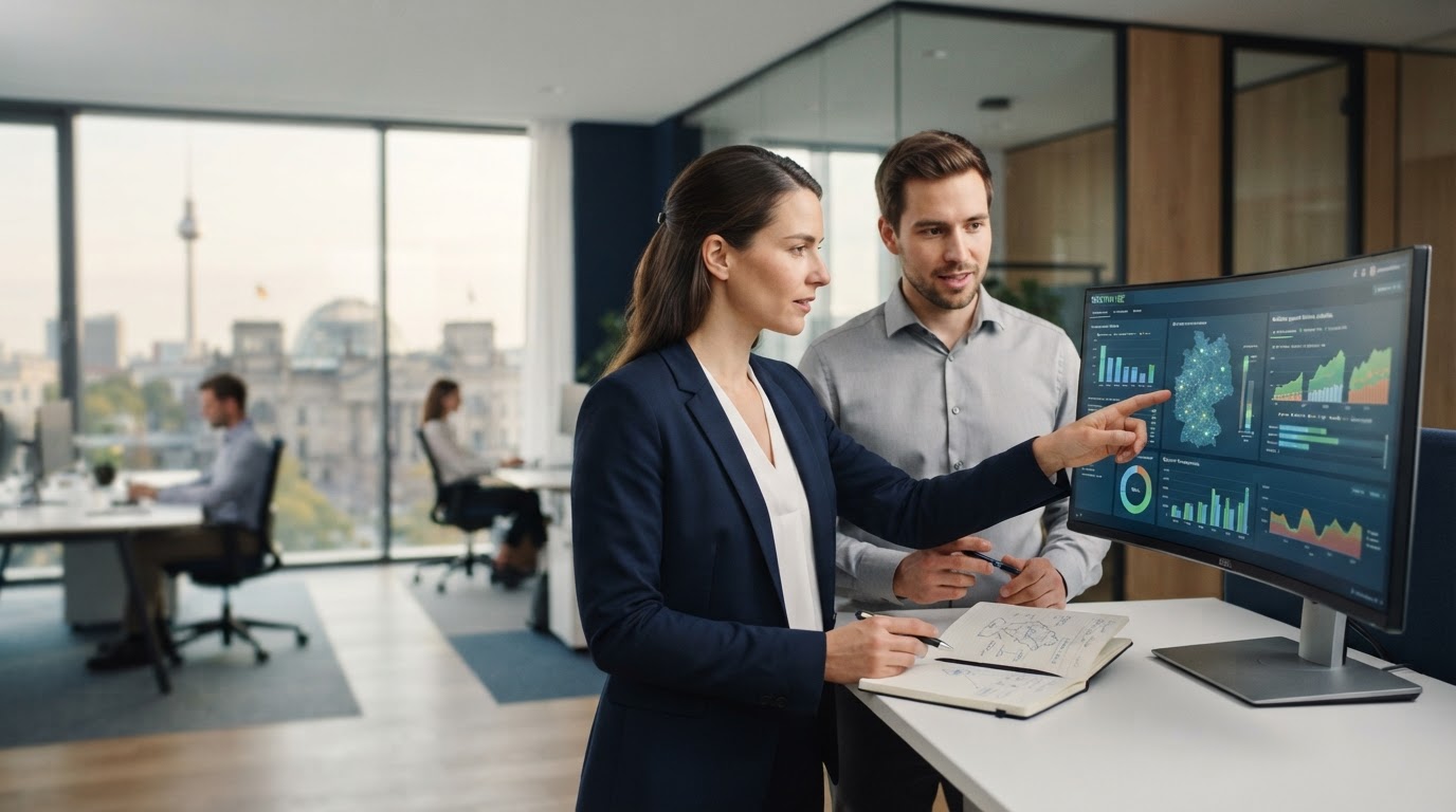 GrowWise AI Analyseplattform: abstrakte Visualisierung von Finanzdaten in dunkler Umgebung